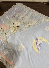 Vintage My Little Snoopy Baby Quilt Lambs & Ivy Baby Blanket Ruffle 40.5 x 30.5 picture