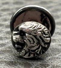 Vintage Victorian Nouveau Era Sterling Silver Lion Head Single Cuff Lapel Button picture