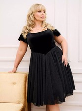 NWT Torrid Retro Chic Dress 2X Velvet Basque Waist Tie Back Goth Sheer Romantic picture