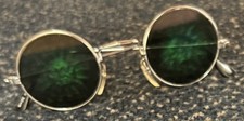 Vintage 80s Round Sunglasses Silver Frame Blazing Sun w/Face Hologram Sunglasses picture