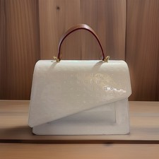 ARCADIA ITALIAN PATENT LEATHER LG HAND BAG TOTE WHITE NATURAL READ picture