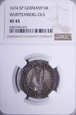 1674-SP Germany Württemberg-OLS 6 Kreuzer Silver Coin NGC XF45 Super Neat ACPX picture