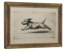 Vintage Gold Framed Wall Art Antique Terrier Sketch Running Dog Wall Decor 9x11
