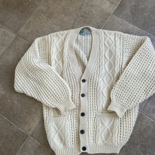 Vtge 80s Irish Aran Wool Cardigan Mens 44M Cable Knit Fisherman Martin Standun picture