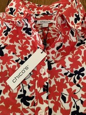 NWT Chicos No-Iron Button Down Shirt Damask Fall Print Preppy Business Sz 0(4) picture