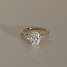 2Ct Elongated Cushion Cut 3-Stone Style Lab-Grown Diamond Ring 14K Yellow Gold picture