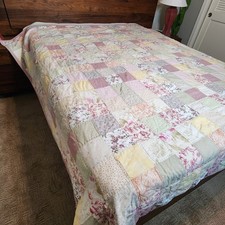 Vtg Farmhouse Heirloom Hand Quilted Block Patchwork Floral Gingham 87x86 Queen picture
