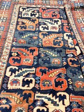Vintage Kazak Style Hand-Knotted Wool Rug 7x6.5 | Zoomorphic Tribal Navy Rust picture