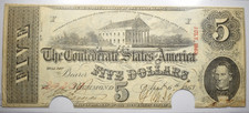 1863 $5 CSA CONFEDERATE STATES OF AMERICA T-60 VF/XF INV#1 picture