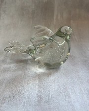 Clear Hand Blown Art Glass Bird Dove Figurine Controlled Bubble Applied Wings picture