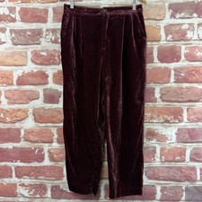 Madewell Pants Womens Large Burgundy Velvet Pleated Straight Leg Party Evening  picture
