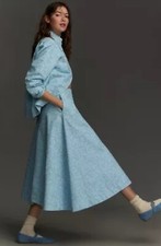 Anthropologie Marimekko Midi Skirt Blue Piirto Unikko Preppy Retro Size 34 New picture