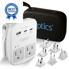 Ceptics 35W Universal Travel Adapter Kit – 2 USA sockets, 1 Pack, Beige picture