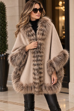 New Belle Fare Neutral Cape Finnish Raccoon Fur Luxury Shawl Poncho Wrap$1400 picture