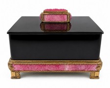Ultra Rare Antique Black Amethyst Trinket Box Pink Hand Carved Quartz picture