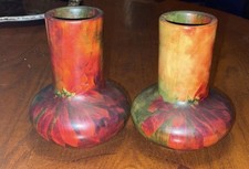 Vintage 1920s Cornwall Hand-Painted Wooden Bud Vases - Pair with Original Label picture