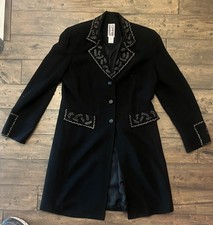 Vintage ZELDA Black Beaded Embroidered Long Coat Jacket Blazer - Size 12 picture
