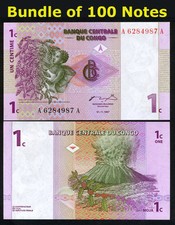 FULL BUNDLE, Congo D. R. 1 Centime x 100 pcs, 1997, P-80, UNC picture