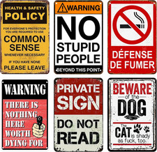 Vintage Warning Sign Metal Tin Signs 6 Pcs Funny Sarcastic Retro Decor picture