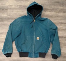 Rare Vintage CARHARTT JR455 Duck Canvas Active Workwear Jacket 90s Teal Blue Med picture