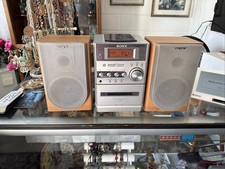 Sony CMT-NE3 Micro Hi-Fi CD Cassette AM/FM Stereo System Silver Wood Speakers... picture