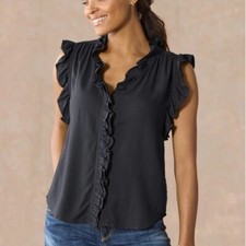 Dylan Women’s Milla Ruffle Button Up Top Size Large in Black Sand picture