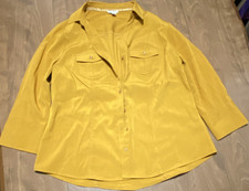 Cato Women’s L Solid Yellow Collared Button-Up 3/4 Sleeve Woven Polyester Shirt picture