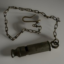 Vintage WWI Military Trench Whistle 16” chain and hook  patina picture