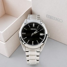 Seiko SUR311 Essentials Men's Black Dial Quartz Watch Stainless Steel 40.2mm New picture