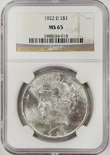 :1922-D 1$ SILVER PEACE DOLLAR BLAST-WHITE NGC GEM MS-65 RARE R3 HIGH-GRADES picture