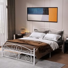 Full Modern Metal Platform Bed Frame White Steel Slats 35