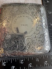Antique Sterling Silver Cigarette Case with Nice Deep Etching 2.76 ozt picture