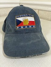 Vintage Praha Drinking Team Blue Baseball Cap Czech Republic Embroidered Flag picture