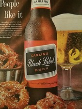 1963 Carling Black beer glass  pretzels people like it ad picture