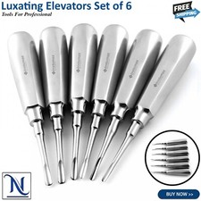 Set Of 6 Dental  Elevators Straight Curved Shank Surgical Extraction Kit picture