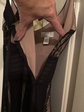 LOFT Black Lace Overlay Midi Dress with Nude Lining, Size 4 picture