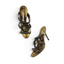 Vintage Manolo Blahnik Heels Gold Beaded Y2k Mules - Size 37.5 EU (US 7) picture