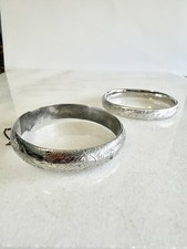 Lot of 2 Vintage Engraved 925 Sterling Silver Bracelet Bangles Over 1 g. picture