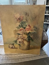 K. Williamson Signed Realism Still Life Roses in Vase Painting Unframed 1943 picture