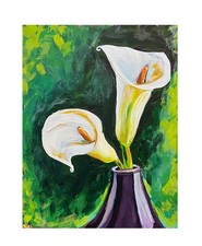 White Calla Lilies VLP Hand Painted Floral Wall Art 14x11” Canvas Panel picture