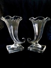 Pair Vintage Steuben Crystal Cornucopia Vases 6