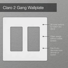 Claro 2 Gang Wall Plate for Decorator/Rocker Switches, Gloss, White(CW-2-WH) 6PK picture