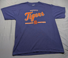 Vintage Detroit Tigers Shirt Mens Large Blue Short Sleeve Script Lee Sport ALCD picture