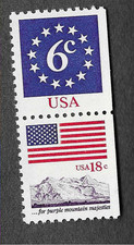 1981 US 1892-1893 BOOKLET ATTACHED PAIR 6 CENT CIRCLE/ FLAG OVER MOUNTAINS MNH picture
