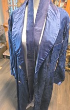 Vtg 1940s Mens Brocade Lounging Robe Dressing Gown Skinners Satin Trim Blue picture