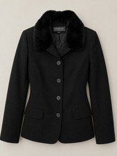 Vintage Harold's Black Wool Jacket Genuine Rabbit Fur Collar USA Size 10 picture
