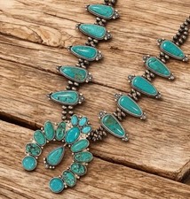 Western Turquoise Squash Blossom Necklace, Navajo Style Statement Necklace, picture