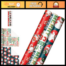 Vintage Christmas Wrapping Paper - 3 Rolls, 120 sq ft, Dancing Santas & Snowman picture