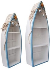 Set of 2 Wooden Nautical Boat Display Shelf Beach Theme Table Decor StandingBoat picture