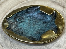 Vintage 1950s Nordia Israel Heavy Cast Brass Fish Dish MCM Verdigris EXCELLENT picture